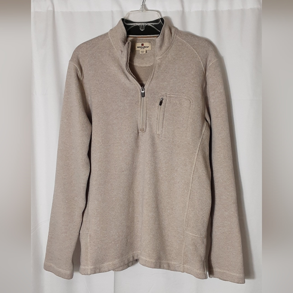 Woolrich Men's Beige 1/2 Zip Long Sleeve Top.